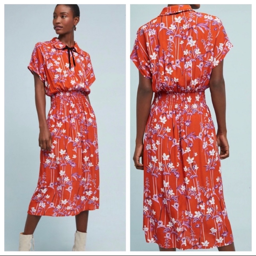 Anthropologie Red and Purple Floral Maxi Dress